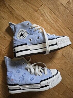 Converse Light Blue Floral Platform High Top Sneakers - 7